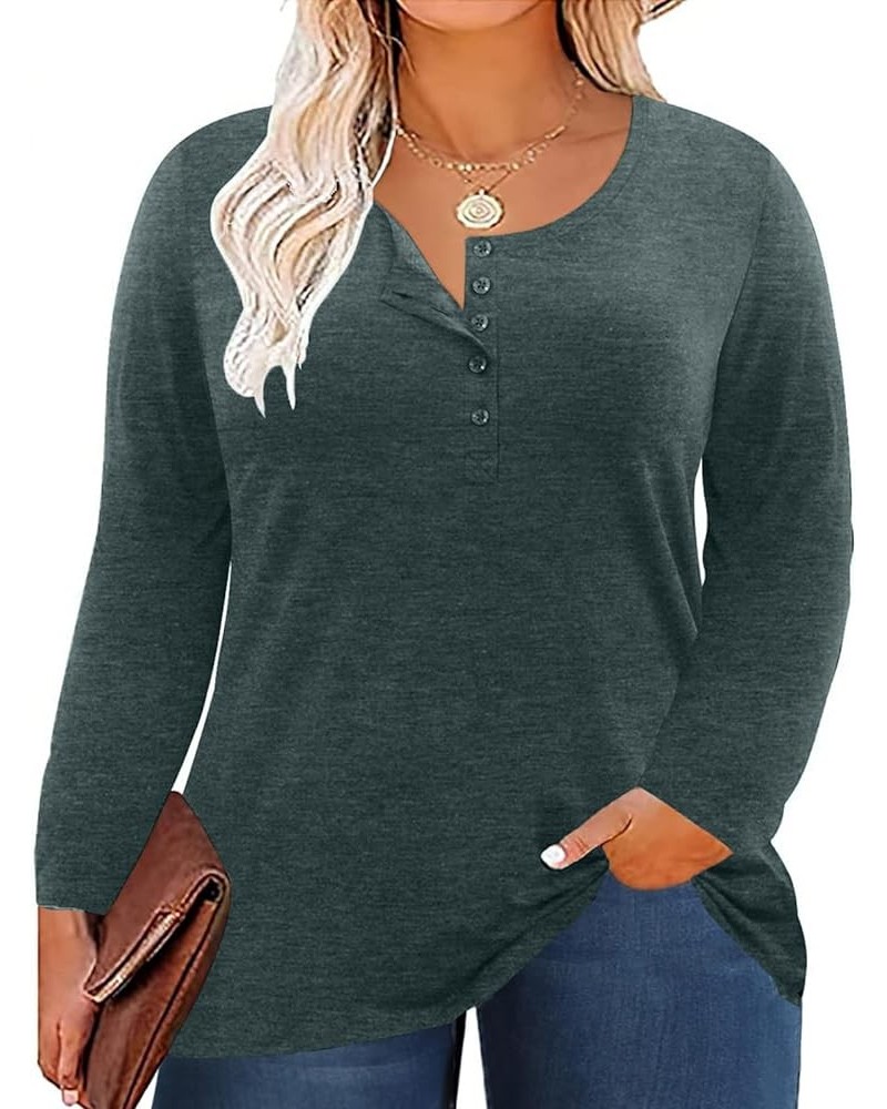 Women's Plus Size Shirt Henley Neck Button up Long Sleeve Round Neck Top Basic Ladies Loose Fit T Shirt 01-dark Green-1 $9.68...