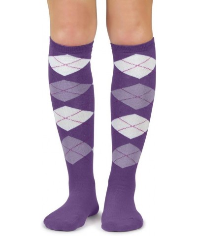 Elite Quality Colorful Soft Cotton Womens Argyle Knee High Socks Light Purple/White/Lavender $8.85 Socks