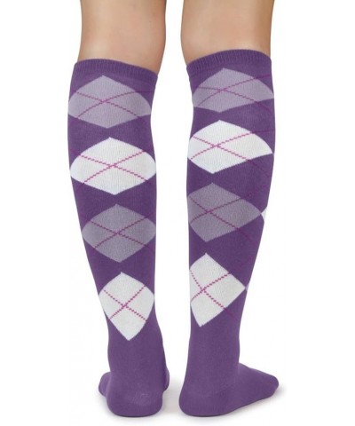 Elite Quality Colorful Soft Cotton Womens Argyle Knee High Socks Light Purple/White/Lavender $8.85 Socks