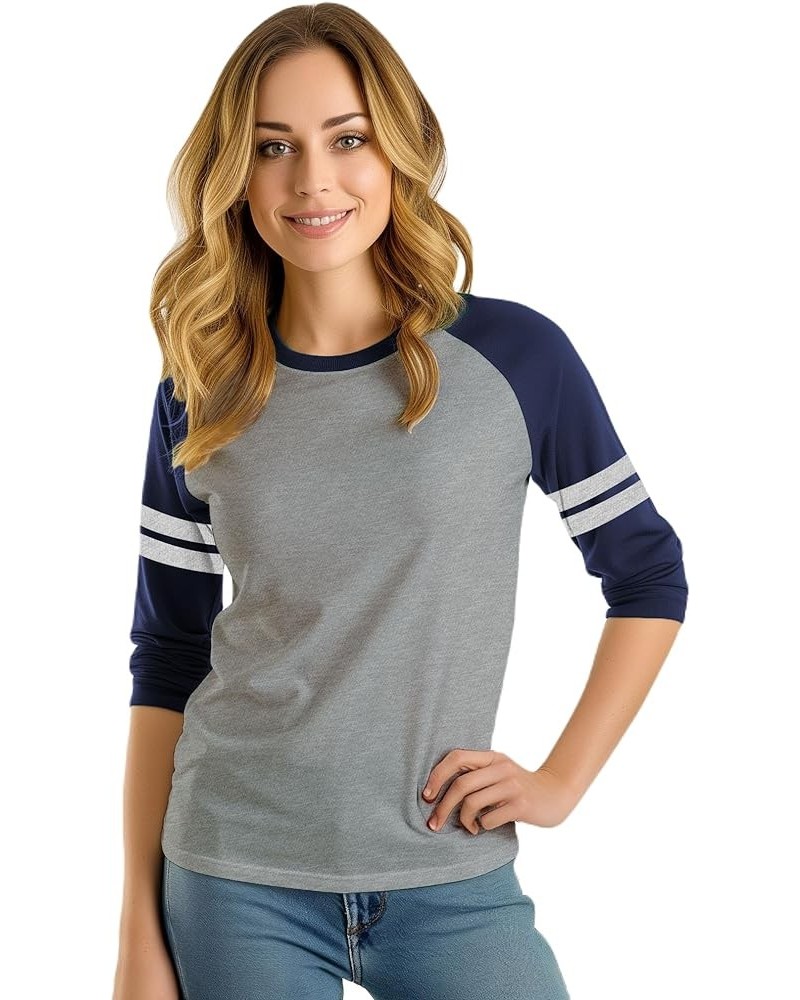 Raglan Baseball Tee Shirts - Soft Sports Jersey 3/4 Sleeve Shirts for Women Heather Gray & Navy Striped Raglan $9.68 T-Shirts