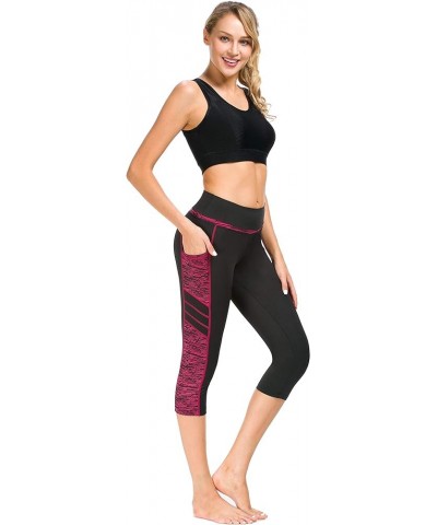 Women's High Waist Yoga Pants with Pockets,Workout Running Yoga Leggings for Women Bk/Rose $12.50 Activewear