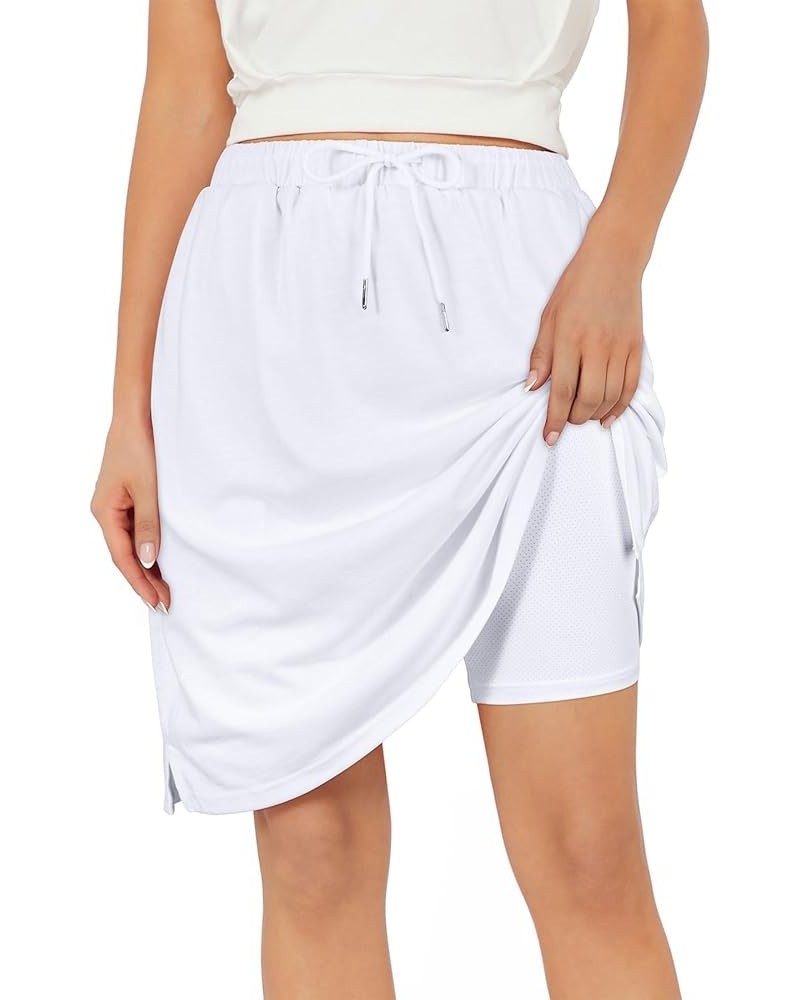 Tennis Skirts for Women with Pockets Athletic Knee Length Golf Casual Skorts Shorts Sports Drawstring Waist Skirt White $12.2...