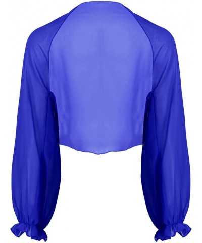 Women's Sheer Chiffon Bolero Shrug Long Sleeve Shawl Open Front Cropped Cardigan Party Dress Cover Up Blue $6.24 Sweaters