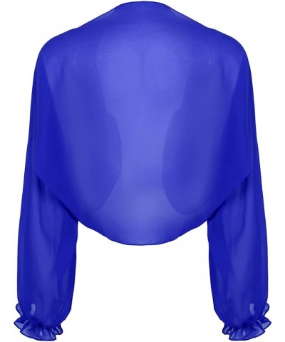 Women's Sheer Chiffon Bolero Shrug Long Sleeve Shawl Open Front Cropped Cardigan Party Dress Cover Up Blue $6.24 Sweaters