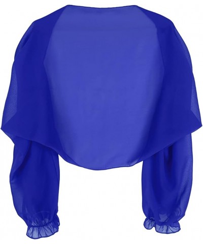 Women's Sheer Chiffon Bolero Shrug Long Sleeve Shawl Open Front Cropped Cardigan Party Dress Cover Up Blue $6.24 Sweaters