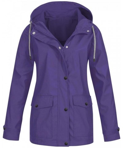 Rain Coats For Women Waterproof With Hood Lightweight Casual Anorak Travel Hiking Jackets with Pockets D-purple $17.97 Jackets