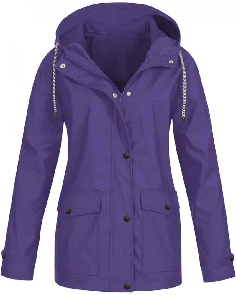 Rain Coats For Women Waterproof With Hood Lightweight Casual Anorak Travel Hiking Jackets with Pockets D-purple $17.97 Jackets