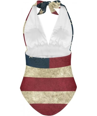 Womens Tummy Control Bathing Suit Sexy One Piece Swimsuits Slimming Halter Ruched Swimwear American Flag $17.97 Swimsuits