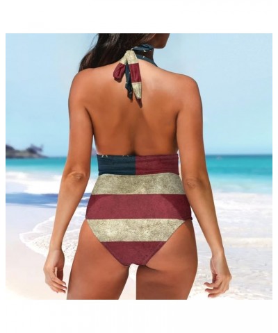 Womens Tummy Control Bathing Suit Sexy One Piece Swimsuits Slimming Halter Ruched Swimwear American Flag $17.97 Swimsuits