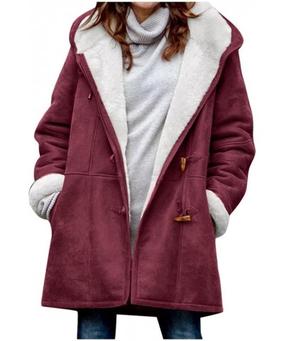 Fur Coats for Women Faux Women’s Fleece Sweatshirt Jacket - Full Zip Sherpa Jacket Coat for Women 02-wine $17.22 Jackets