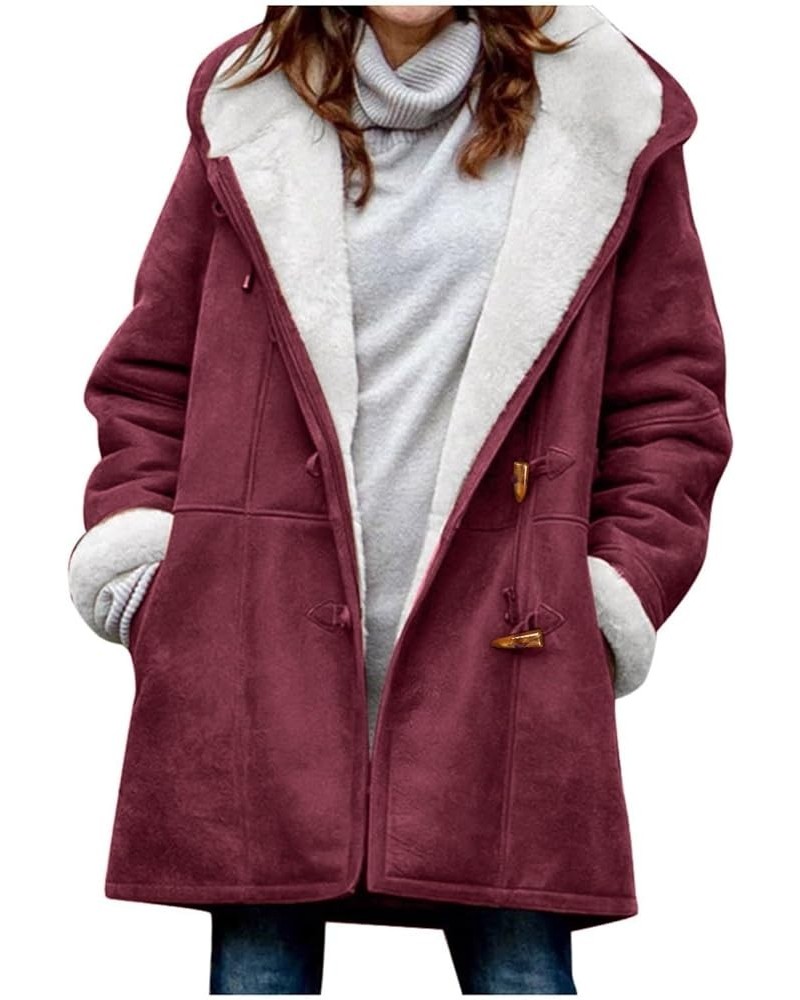 Fur Coats for Women Faux Women’s Fleece Sweatshirt Jacket - Full Zip Sherpa Jacket Coat for Women 02-wine $17.22 Jackets