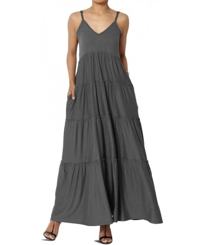 Women's Casual Summer Ruffle Tiered V-Neck Cami Long Maxi Dress w Pocket Vacation Sundress Ash Grey Brushed Dty $20.13 Dresses