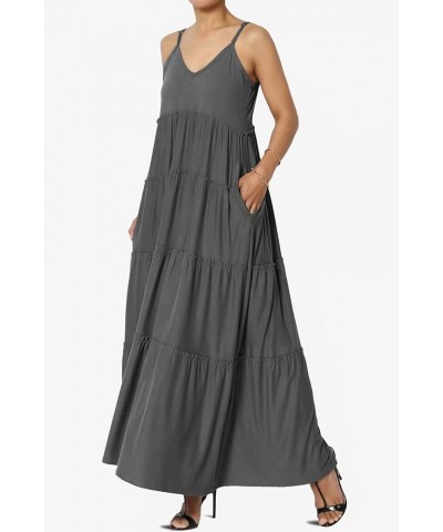 Women's Casual Summer Ruffle Tiered V-Neck Cami Long Maxi Dress w Pocket Vacation Sundress Ash Grey Brushed Dty $20.13 Dresses