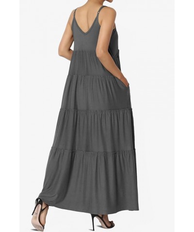 Women's Casual Summer Ruffle Tiered V-Neck Cami Long Maxi Dress w Pocket Vacation Sundress Ash Grey Brushed Dty $20.13 Dresses