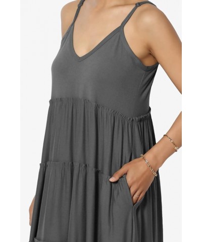 Women's Casual Summer Ruffle Tiered V-Neck Cami Long Maxi Dress w Pocket Vacation Sundress Ash Grey Brushed Dty $20.13 Dresses