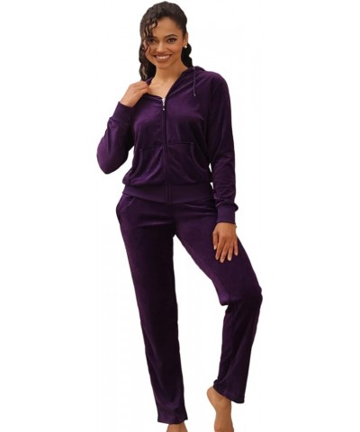 Velour Sweatsuits for Women Casual Zip Up Hooded Jackets and Long Pants 2 Pieces Outfits Sets Purple Sweatsuits $19.50 Active...