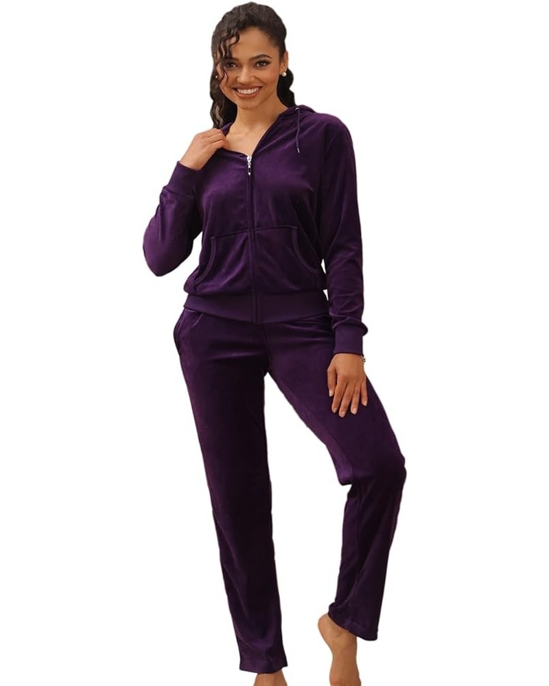 Velour Sweatsuits for Women Casual Zip Up Hooded Jackets and Long Pants 2 Pieces Outfits Sets Purple Sweatsuits $19.50 Active...