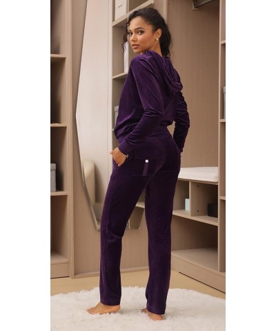 Velour Sweatsuits for Women Casual Zip Up Hooded Jackets and Long Pants 2 Pieces Outfits Sets Purple Sweatsuits $19.50 Active...