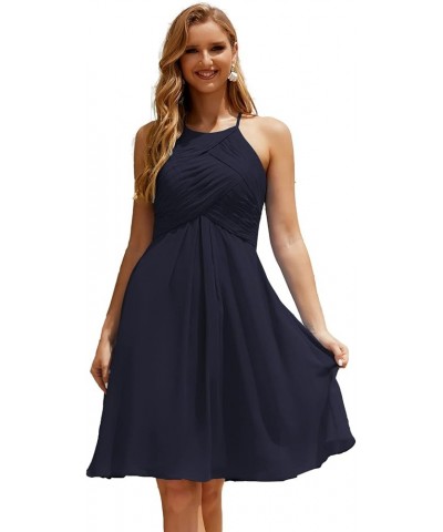 Halter Chiffon Bridesmaid Dress Short Cocktail Formal Homecoming Dresses for Juniors Dark Navy $43.70 Dresses