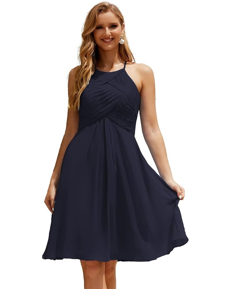 Halter Chiffon Bridesmaid Dress Short Cocktail Formal Homecoming Dresses for Juniors Dark Navy $43.70 Dresses