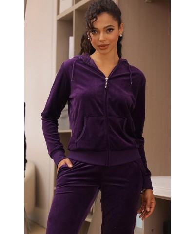 Velour Sweatsuits for Women Casual Zip Up Hooded Jackets and Long Pants 2 Pieces Outfits Sets Purple Sweatsuits $19.50 Active...