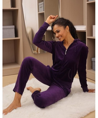 Velour Sweatsuits for Women Casual Zip Up Hooded Jackets and Long Pants 2 Pieces Outfits Sets Purple Sweatsuits $19.50 Active...