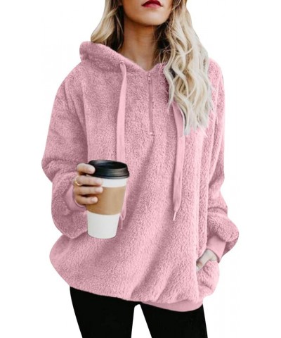 Womens Long Sleeves Fluffy Fleece Pullover Zip Up Hooded Sweatshirt Hoodie with Pockets Pink $16.11 Hoodies & Sweatshirts