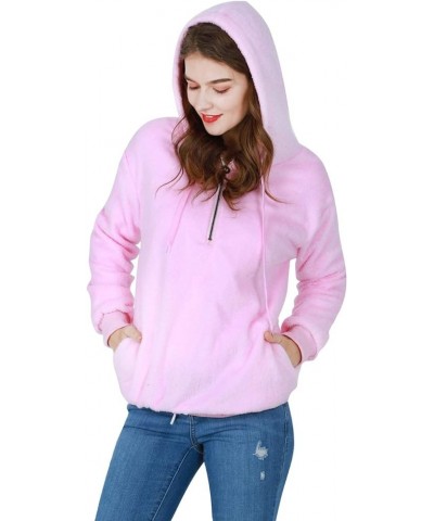 Womens Long Sleeves Fluffy Fleece Pullover Zip Up Hooded Sweatshirt Hoodie with Pockets Pink $16.11 Hoodies & Sweatshirts