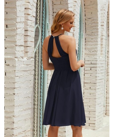 Halter Chiffon Bridesmaid Dress Short Cocktail Formal Homecoming Dresses for Juniors Dark Navy $43.70 Dresses