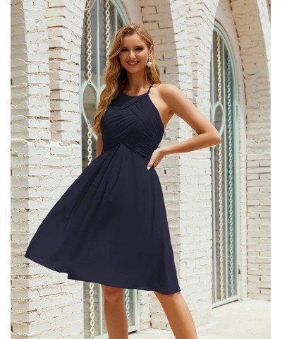 Halter Chiffon Bridesmaid Dress Short Cocktail Formal Homecoming Dresses for Juniors Dark Navy $43.70 Dresses