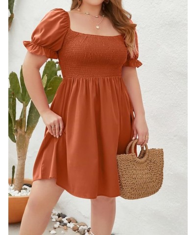 Plus Size Summer Dresses for Women Casual Puff Sleeve Square Neck A Line Smocked Tiered Dress Orange $17.20 Dresses