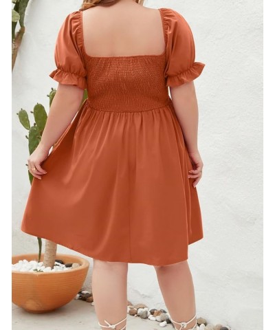 Plus Size Summer Dresses for Women Casual Puff Sleeve Square Neck A Line Smocked Tiered Dress Orange $17.20 Dresses