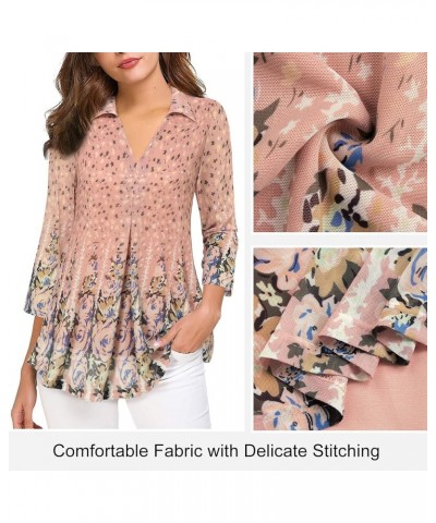 Womens 3/4 Sleeve Mesh Blouses Double Layers Tops Casual V Neck Floral Shirts Multi Pink $10.56 Tops