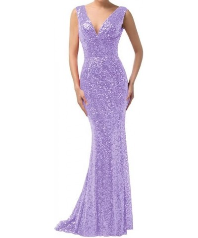 V Neck Sequins Mermaid Bridesmaid Dresses Long Sparkly Plus Size Prom Dresses Wedding Evening Party Gown Lavender $36.96 Dresses