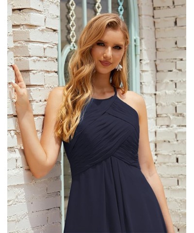 Halter Chiffon Bridesmaid Dress Short Cocktail Formal Homecoming Dresses for Juniors Dark Navy $43.70 Dresses