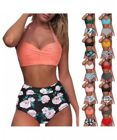 Summer Bikini Sets for Women Twist Front High Waisted Bikini Swimsuits Push Up Floral Printed 2 Piece Bathing Suits 009 $17.6...