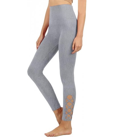 Womens High-Waisted Lattice-Hem Tummy Control Ankle Length Leggings Newp111-hgrey $11.56 Leggings