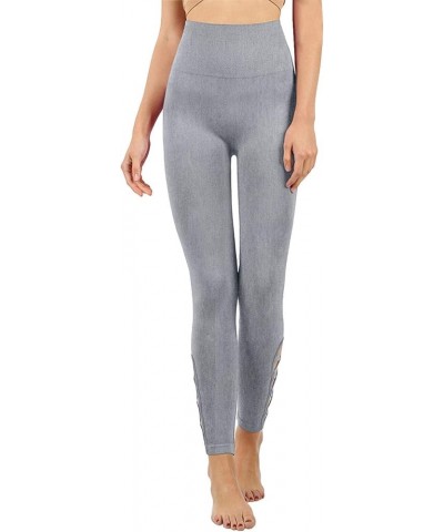 Womens High-Waisted Lattice-Hem Tummy Control Ankle Length Leggings Newp111-hgrey $11.56 Leggings