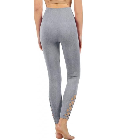 Womens High-Waisted Lattice-Hem Tummy Control Ankle Length Leggings Newp111-hgrey $11.56 Leggings