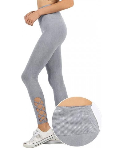 Womens High-Waisted Lattice-Hem Tummy Control Ankle Length Leggings Newp111-hgrey $11.56 Leggings