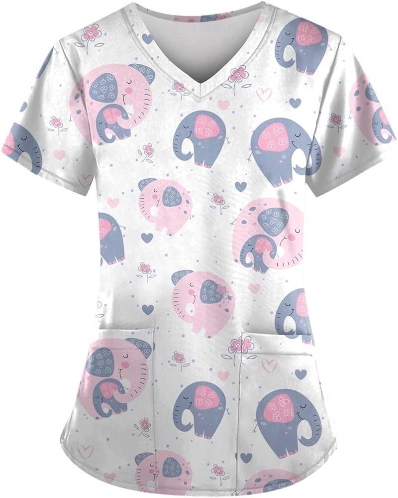 Womens Animal Scrub Tops Plus Size Stretch Cute Fun Kids Friendly Designs Nurse Scrubs with Double Layer Pockets 02-white $11...