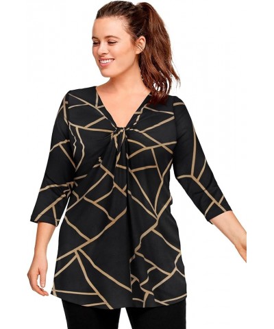 Women's Plus Size Twisted Knot-Front Tunic Black Brown Sugar Geo $19.90 Others