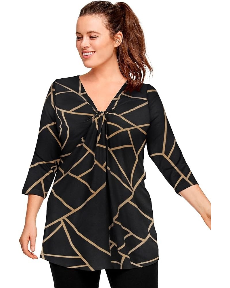 Women's Plus Size Twisted Knot-Front Tunic Black Brown Sugar Geo $19.90 Others