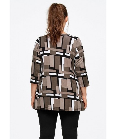 Women's Plus Size Twisted Knot-Front Tunic Black Brown Sugar Geo $19.90 Others