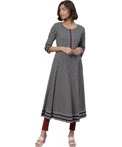 Women's Cotton Floral Print Anarkali Kurta for Mother's Day Blue $12.76 Tops