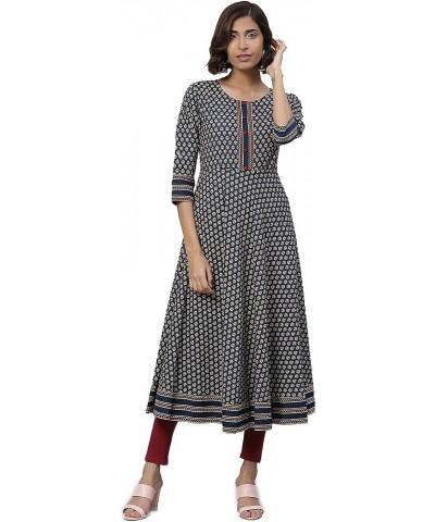 Women's Cotton Floral Print Anarkali Kurta for Mother's Day Blue $12.76 Tops