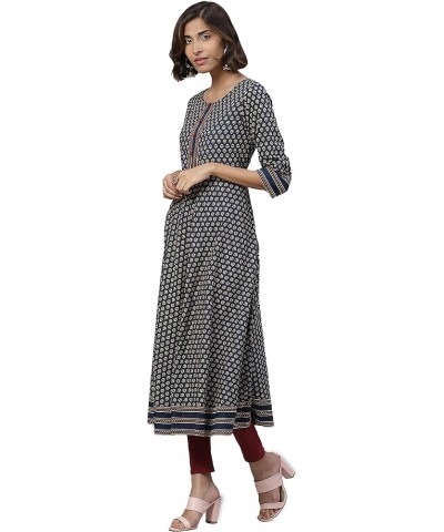 Women's Cotton Floral Print Anarkali Kurta for Mother's Day Blue $12.76 Tops