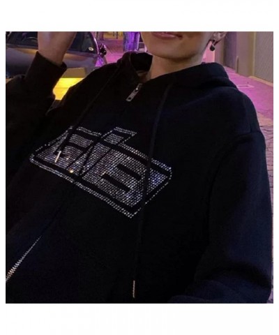 Women Y2k Rhinestone Hoodie Skull Skeleton Oversized Jacket Graphic Zip Up Hooded Sweatshirt Punk Grunge Pullover P-black1 $1...