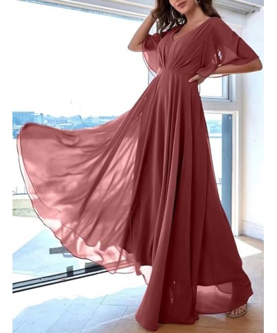 Ruffles Flutter Sleeve Chiffon Bridesmaid Dress Long V Neck Pleated Formal Dress for Women Wedding Guest Turquoise $24.39 Dre...