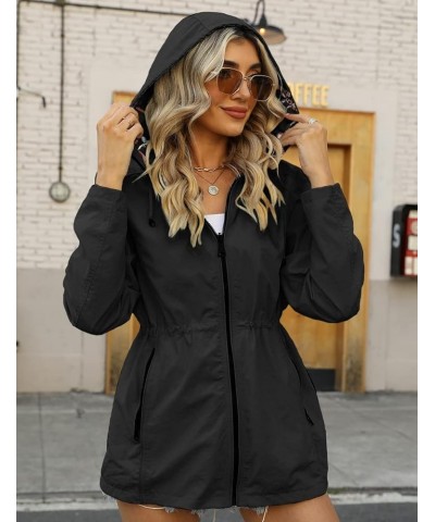 Women Reversible Lightweight Jacket Casual Windbreaker Outerwear Waterproof Outdoor Printed Raincoat Black $22.55 Coats